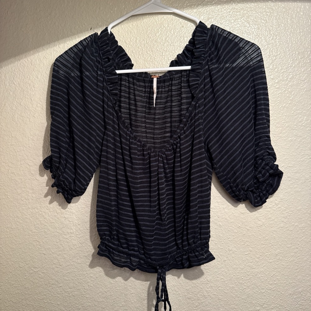 Free People Navy Striped Blouse